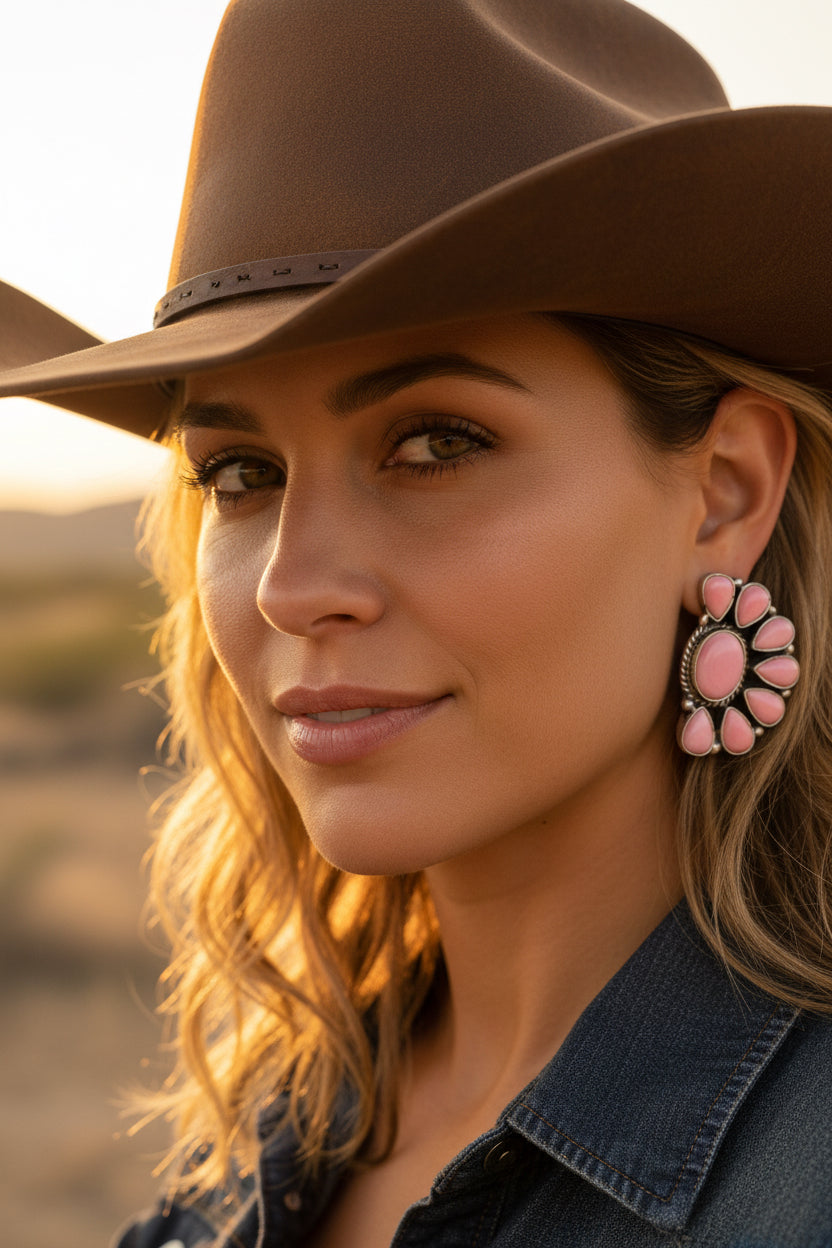 Pink Conch Half Cluster Earrings