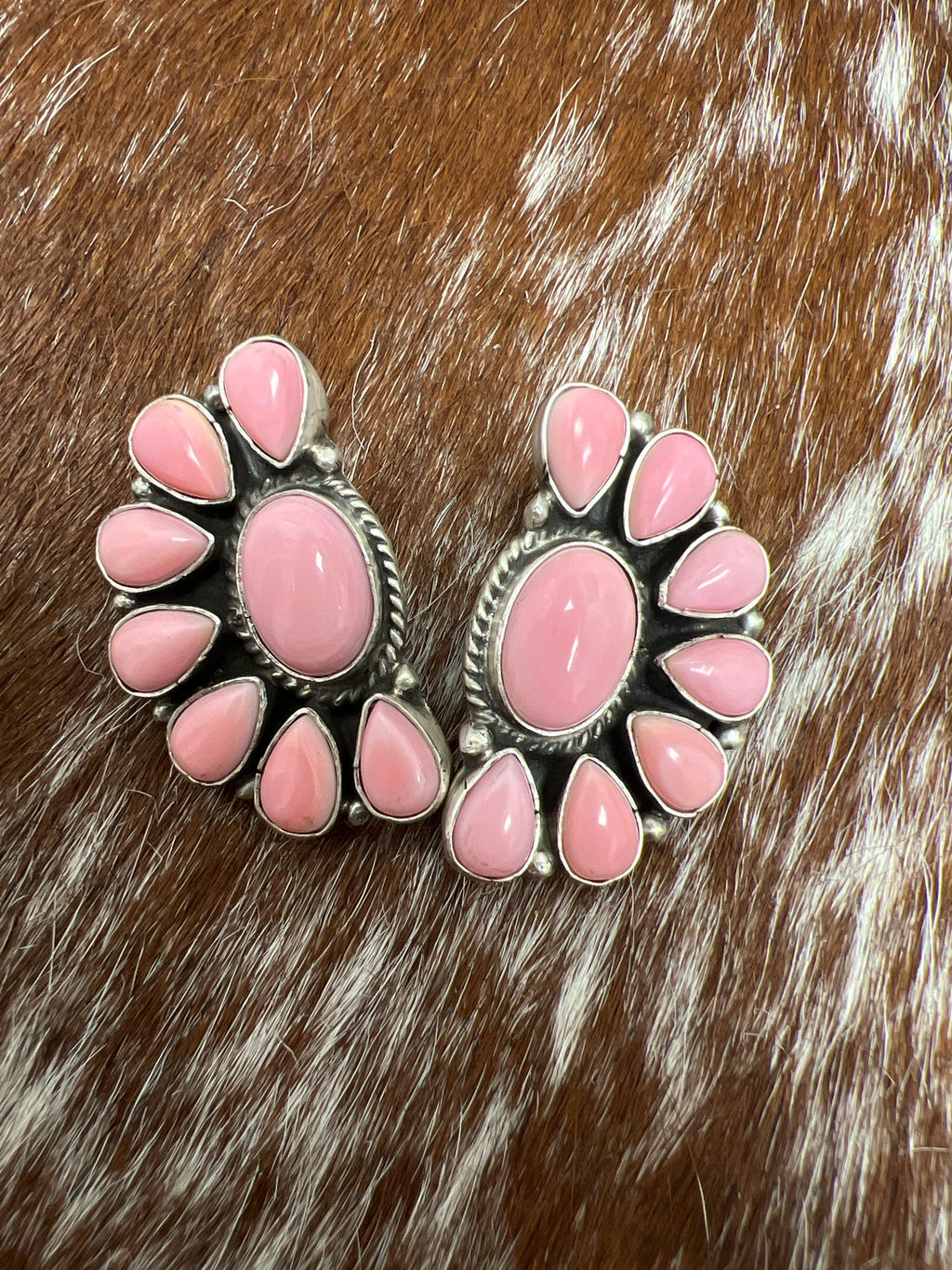 Pink Conch Half Cluster Earrings