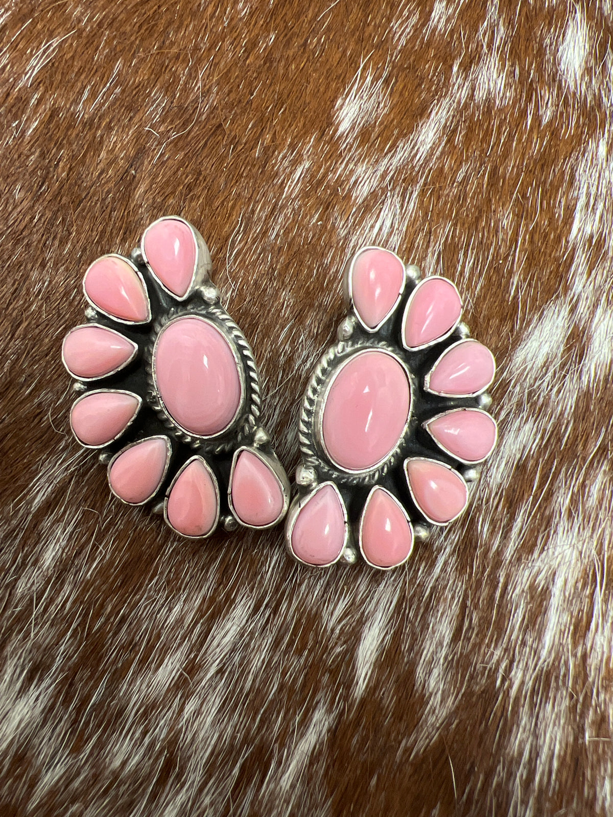Pink Conch Half Cluster Earrings