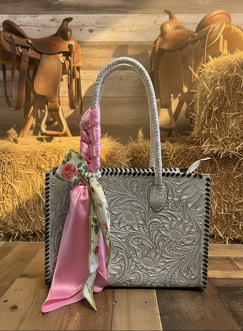 Silver Hand Tooled Leather Bag
