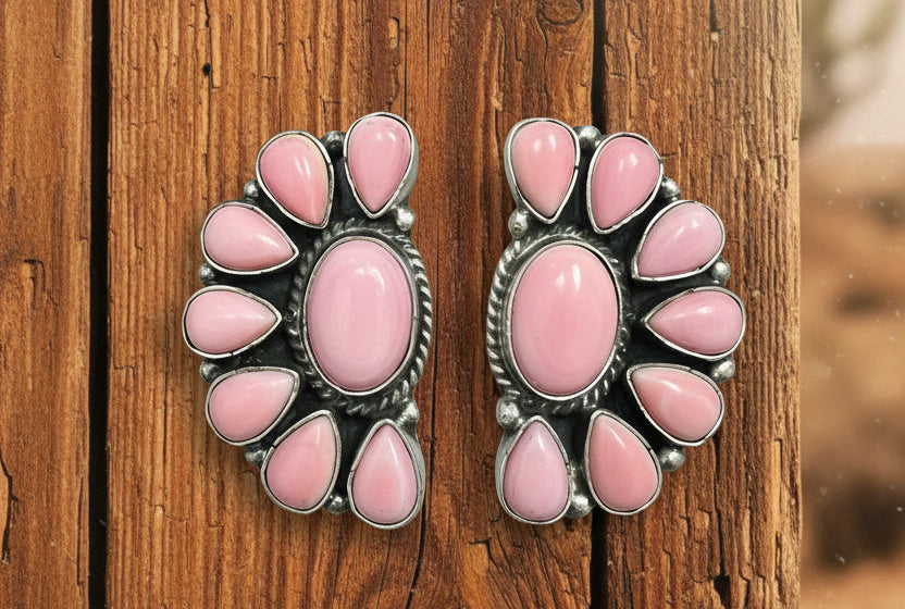 Pink Conch Half Cluster Earrings