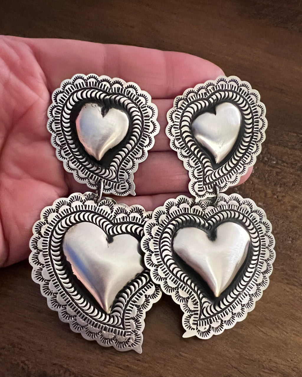 Double Heart Concho Earrings-L