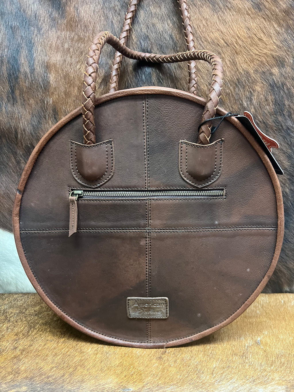 Round Cowhide and Leather Bag