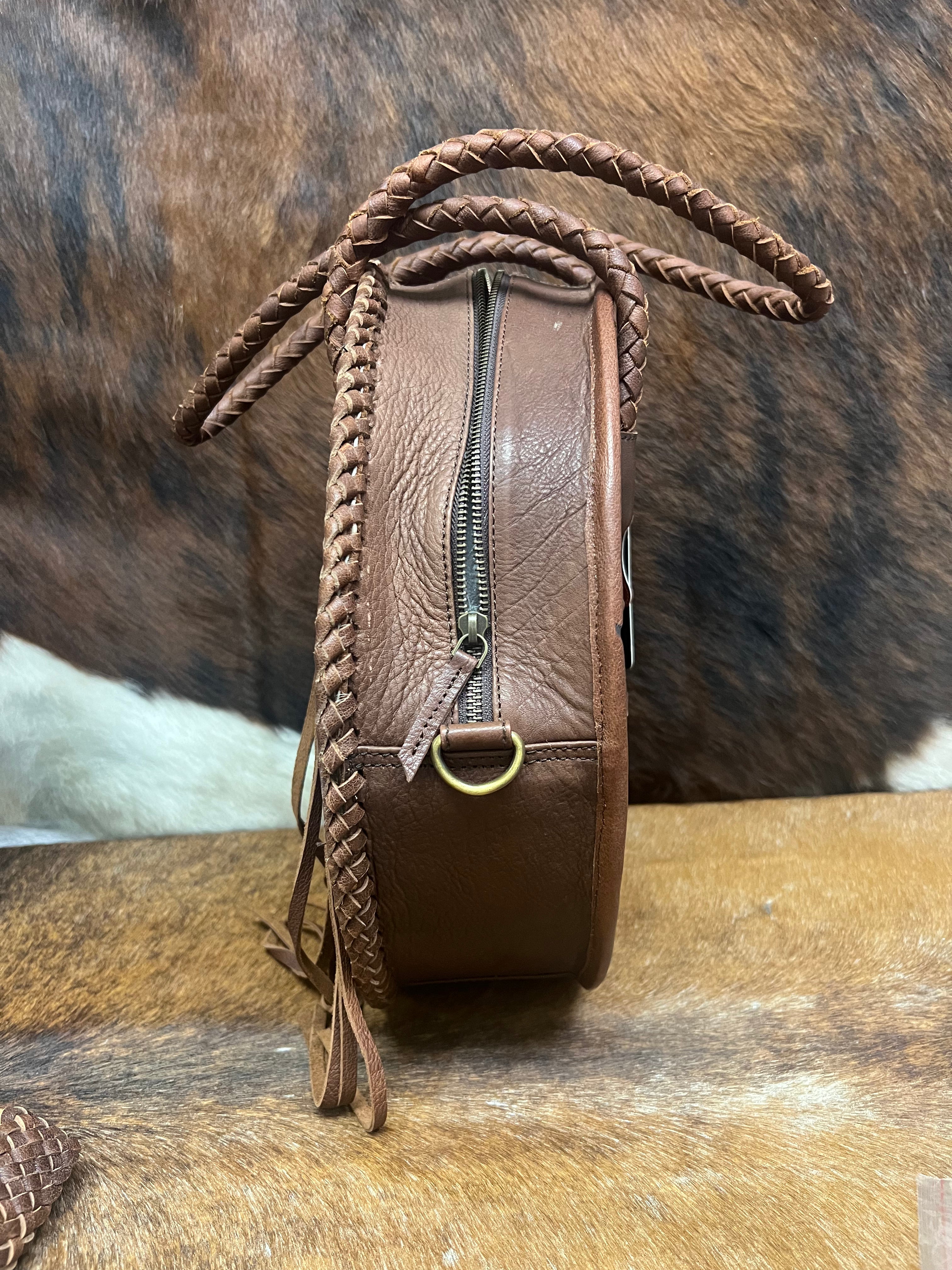 Round Cowhide and Leather Bag