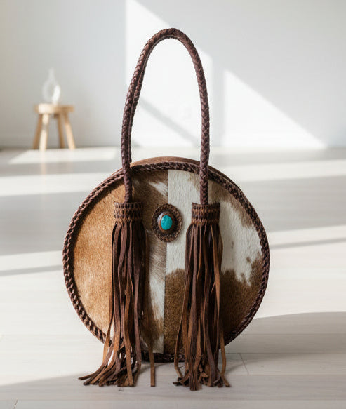 Round Cowhide and Leather Bag