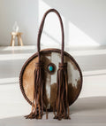 Round Cowhide and Leather Bag