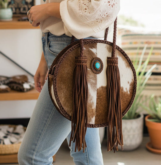 Round Cowhide and Leather Bag